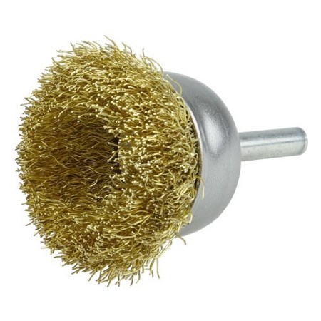 Weiler 1-3/4" Crimped Wire Utility Cup Brush, .006" Brass Fill, 1/4" Stem 14310